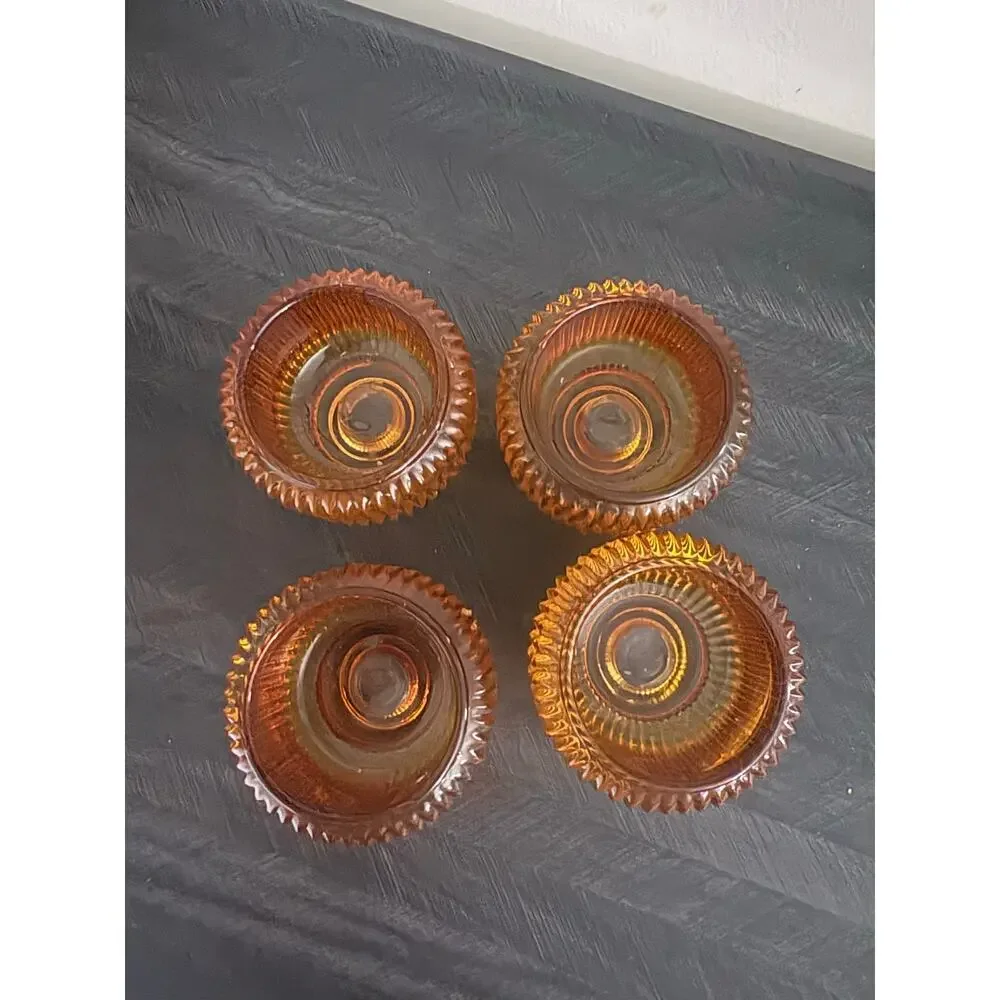 Amber Glass Votive Tea Light Candle Holders Set of 4 Home Hygge Cottagecore